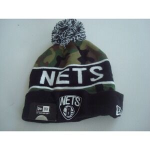 NEW JERSEY NETS CAMO    DEADSTOCK TOBOGGAN KNIT VINTAGE BEANIE SKULL HAT CAP K3